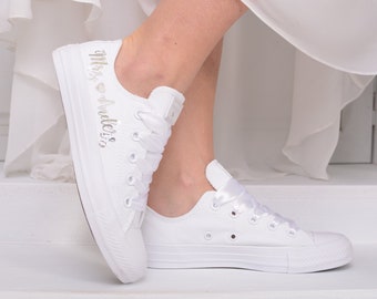 Personalized Wedding Converse For Bride, Silver Or Gold Foil Bridal Sneakers, Custom Converse Trainers Silver Mirror Foil