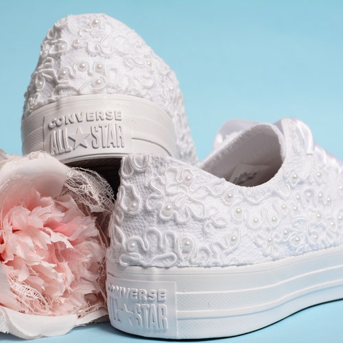 White Lace Wedding Sneakers for Bride Bling Bridal Trainers - Etsy