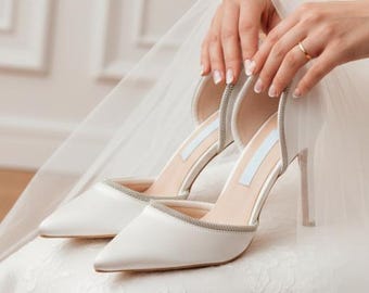 Bridal Heels, Ivory Wedding Pumps, Pointed Toe Bride Shoes, Elegant Bridal Shoes