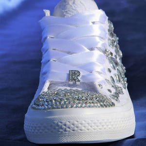 Wedding sneakers for bride with crystals, Bridal Trainers, Lace up sneakers, Rhinestone sneakers, Bridal sneakers, Wedding tennis shoes, image 4