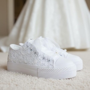 Lace Wedding Sneakers For Bride, Comfortable Bridal Trainers For Dancing