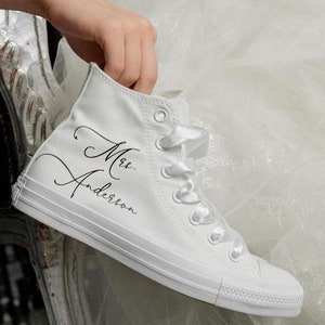 Custom White High Top Converse for Brides - Personalized Bridal Sneakers with Optional Crystals or Pearls