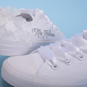 Personalized Wedding Converse Shoes For Bride, Personalised Bride Converse Trainers, Monogrammed Tennis shoes For Reception