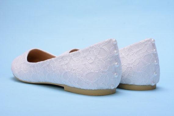 Witte kant platte schoenen voor bruid platte schoenen | Etsy Nederland