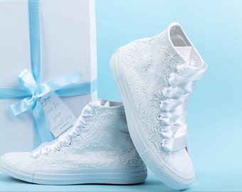 White Glitter Converse High Top, Bridal Converse high top sneakers, Custom Converse bride shoes, Chuck taylors Wedding trainers