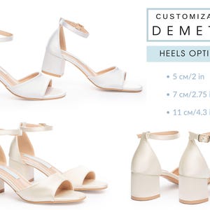 Comfort Wedding Sandals for Bride, Satin Low Heel Shoes in White or Ivory image 6