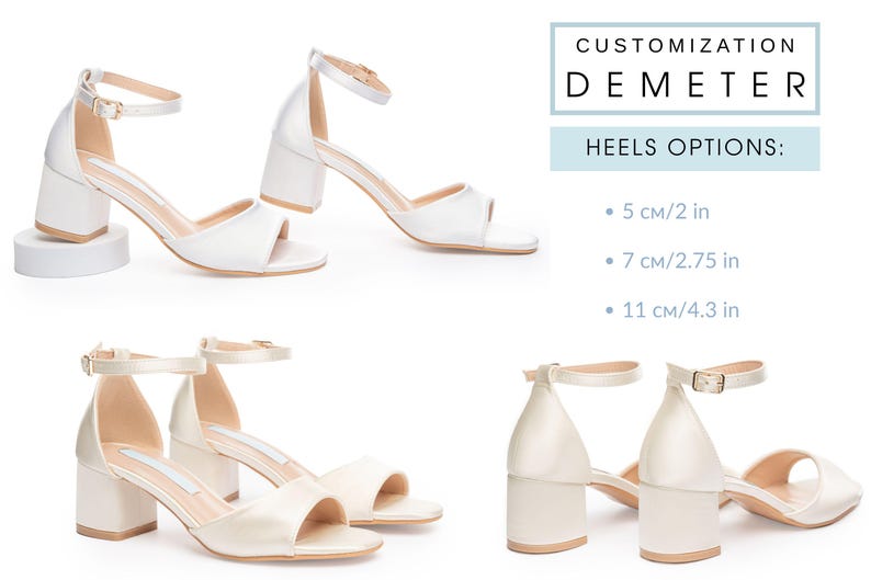 Comfort Wedding Sandals for Bride, Satin Low Heel Shoes in White or Ivory image 6