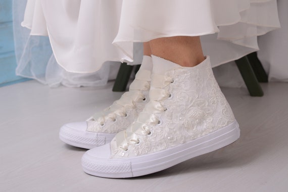 Luxury Ivory Wedding Converse for Bride With Lace Custom - Etsy Hong Kong