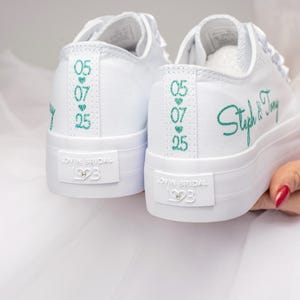 White Personalized Wedding Sneakers, Bridal Custom Wedding Shoes, Personalised Bridesmaid Traners, , Matrimonial Kicks, Ceremony Trainers