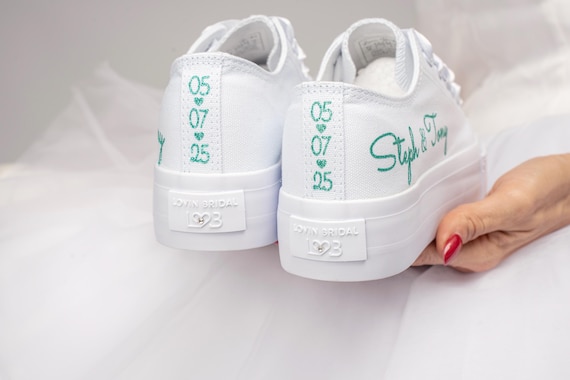 White Personalized Wedding Sneakers, Bridal Custom Wedding Shoes, Personalised Bridesmaid Traners, , Matrimonial Kicks, Ceremony Trainers