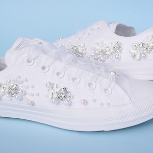 Hand Beaded Wedding Converse, Bling Converse Shoes For Bride, Bling Converse Shoes, Bride Chucks, Bridal Chucks, Wedding Chucks