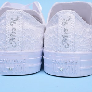 Custom Converse For Bride, Converse Sneakers Personalized, White Lace Converse Trainers, Monogrammed Low Top Chucks For Reception