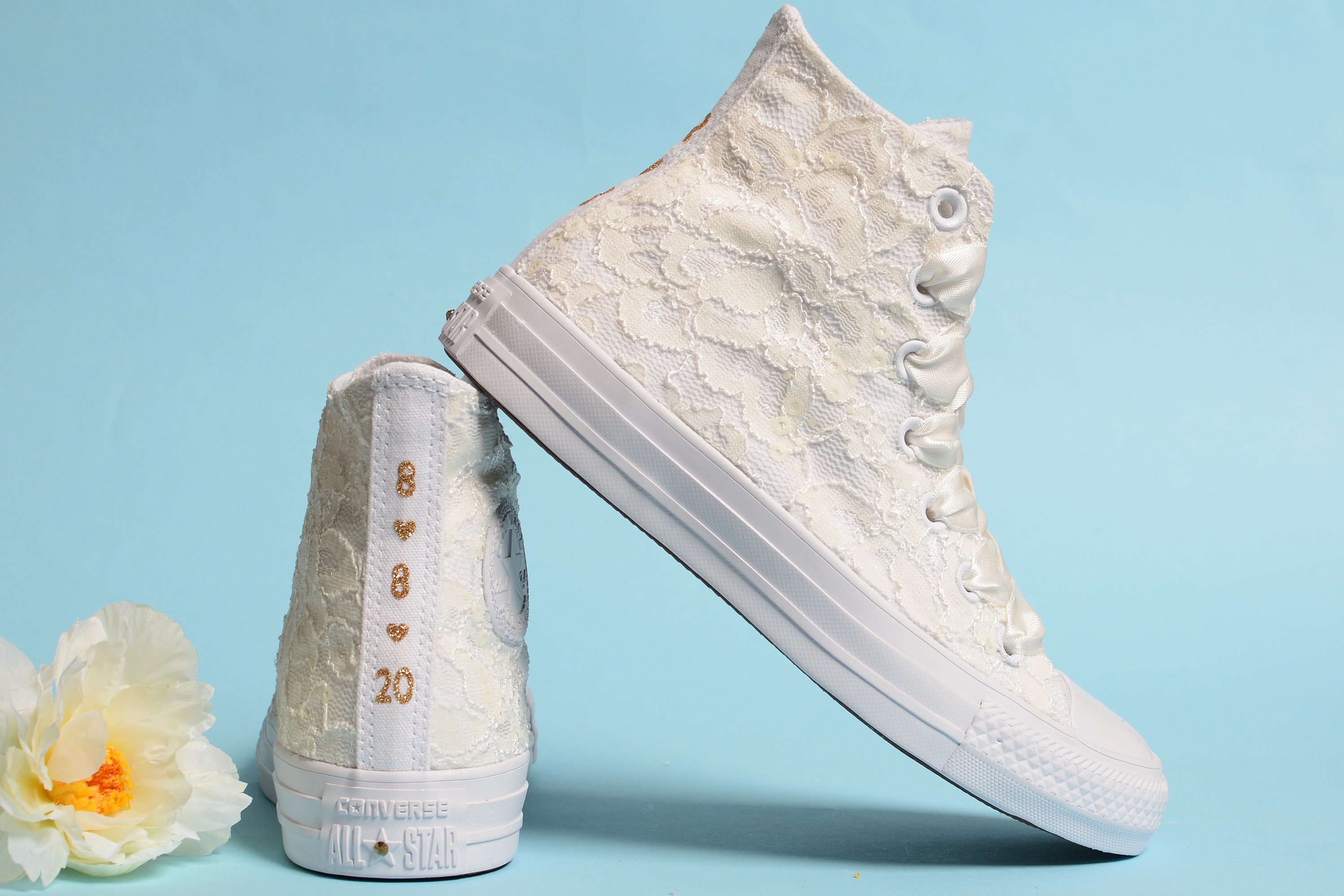 Lace Ivory Wedding Converse, Luxury Wedding Shoes For Reception, High