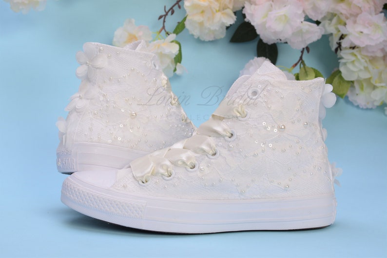 Luxury Lace Ivory Wedding Converse High Top Custom Converse Etsy