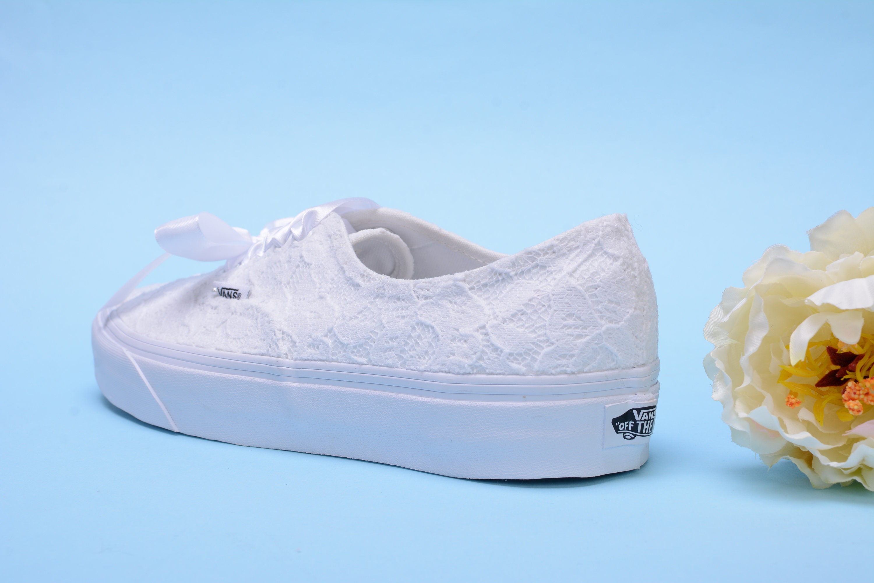 Wedding Lace Vans shoes for Bride, Custom White Bridal Sneakers For ...