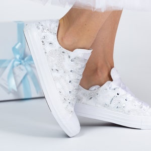 Luxury Silver sequin Wedding Converse, Custom Converse Shoes For Bride, Bridal Converse image 7