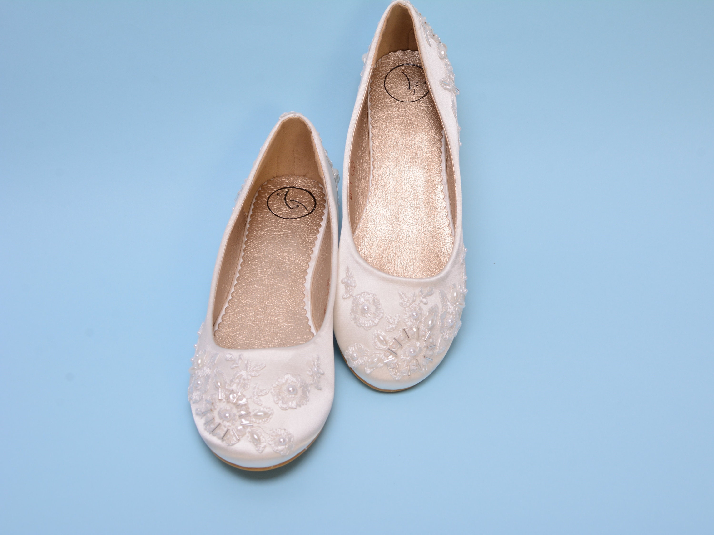 Ivory flat shoes for bride, Ivory wedding shoes with satin