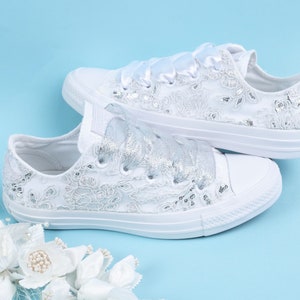 Luxury Silver sequin Wedding Converse, Custom Converse Shoes For Bride, Bridal Converse image 4