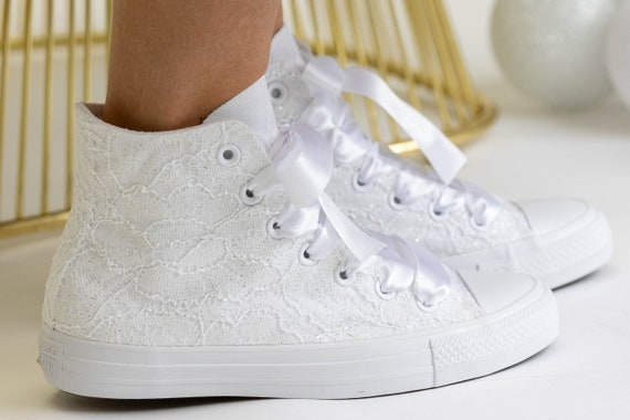 White High Top Glitter Converse for Bride Personalized Sneakers