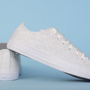 Elfenbein Glitzer Hochzeit Schuhe für die Braut, Elfenbein Glitzer Converse für die Braut, Ehrfürchtige Brautschuhe für Zielhochzeit Bild 5