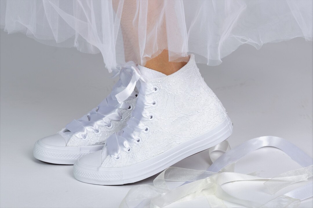 White Glitter Converse High Top Bridal Converse High Top Etsy
