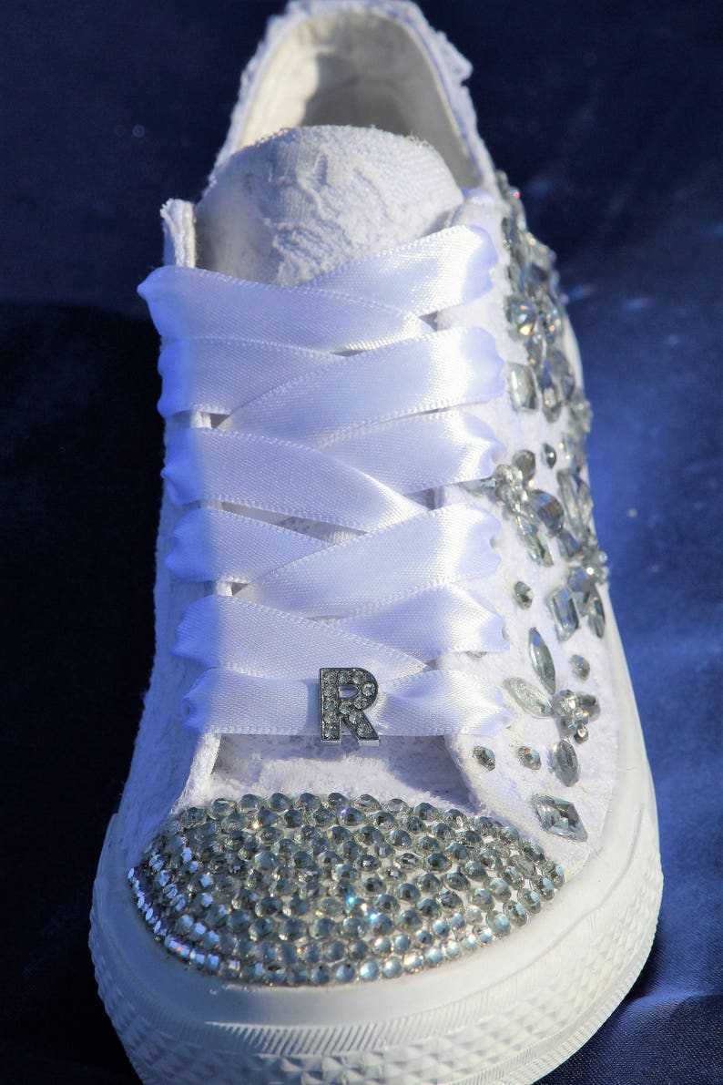 Wedding sneakers for bride with crystals, Bridal Trainers, Lace up sneakers, Rhinestone sneakers, Bridal sneakers, Wedding tennis shoes, image 7