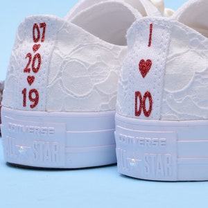 Personalized Ivory Wedding Converse For Bride, Personalised Custom Bridal Trainers, Monogrammed Low Top Chuck Taylor for Reception