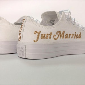 Personalized Wedding Converse sneakers, Personalised Bridal Trainers Customised Bride Converse, Customized White Converse with name and date image 7