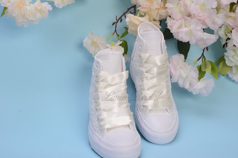 Luxury Lace Ivory Wedding Converse High Top Custom Converse Etsy