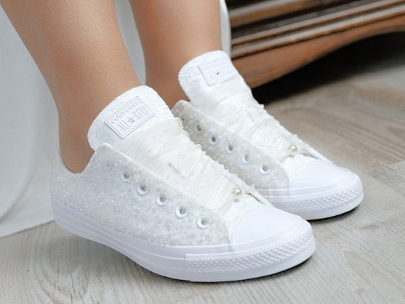 Luxury White Bridal Converse Bride, White Wedding Shoes For Bride, White Trainers, White Sneakers, White Tennis Shoes