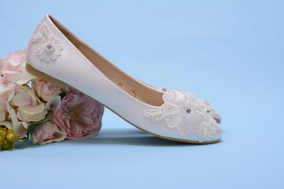 Wedding ballerina flats, Ivory wedding shoes
