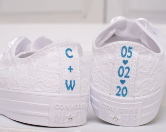 Wedding Converse with Something Blue For Bride 2023, Bride To Be Wedding Planning, Dream Wedding Accessories, Personalized Shoes Fairy Tale