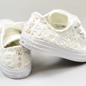 Luxury Ivory Bridal Converse Lace Low Top, Custom Converse Shoes Bridal, Personalized Bridal Low top Tennis Shoes with Dubai Lace