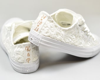 Luxury Ivory Bridal Converse Lace Low Top, Custom Converse Shoes Bridal, Personalized Bridal Low top Tennis Shoes with Dubai Lace