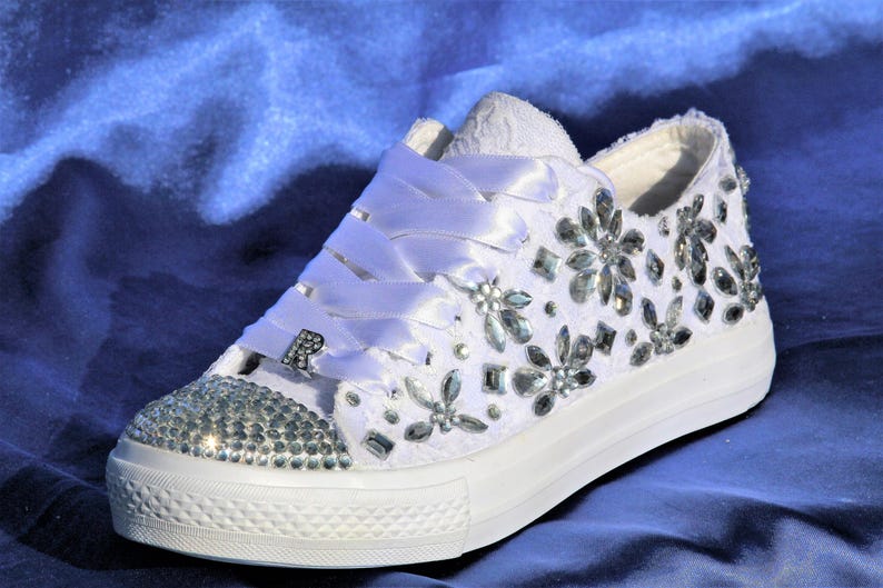 Wedding sneakers for bride with crystals, Bridal Trainers, Lace up sneakers, Rhinestone sneakers, Bridal sneakers, Wedding tennis shoes, image 3