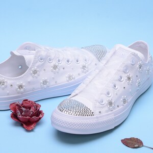 Custom Converse Sneakers for Bride, Pearl Converse Shoes, Bridal ...