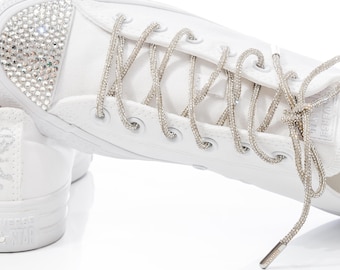 Custom Bride Converse with Crystals and Pearls - Personalized Wedding Sneakers - Side and Back Heel Customization