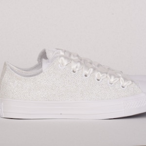 Elfenbein Glitzer Hochzeit Schuhe für die Braut, Elfenbein Glitzer Converse für die Braut, Ehrfürchtige Brautschuhe für Zielhochzeit Bild 7