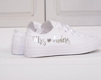 Custom Bridal Converse, Personalised Wedding Converse For Bride, Silver Or Gold Foil Bridal Sneakers, Mirror Foil Shoes