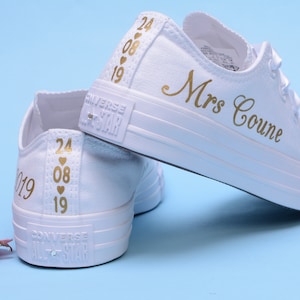 Personalised Gold Foil Converse Trainers For Bride, Custom Gold Foil Wedding Converse Sneakers, Personalized Bridal Converse Shoes