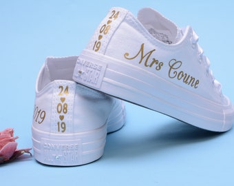 Personalised Gold Foil Converse Trainers For Bride, Custom Gold Foil Wedding Converse Sneakers, Personalized Bridal Converse Shoes