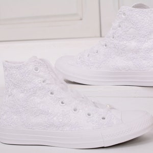 Luxury Lace White Wedding Converse High Top Custom Converse - Etsy