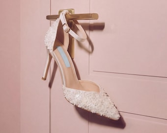 Ivory Beaded Wedding Heels for Beach Ceremonies and Reception Dancing