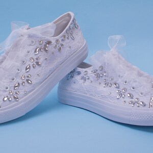 Bling Sneakers for Bride, White Lace Bridesmaid trainers, Crystal Sneakers, Rhinestone sneakers Bling Trainers Bridesmaid sneakers