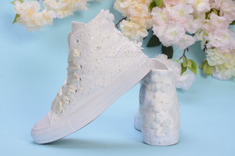 Luxury Lace Ivory Wedding Converse High Top Custom Converse Etsy
