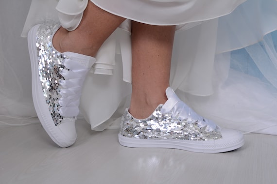 Silver Sequin Converse Trainers White Sequin Converse Shoes 