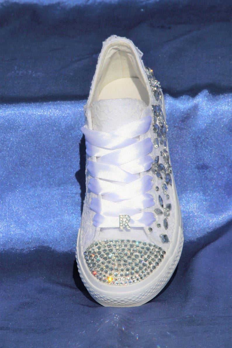 Wedding sneakers for bride with crystals, Bridal Trainers, Lace up sneakers, Rhinestone sneakers, Bridal sneakers, Wedding tennis shoes, image 6