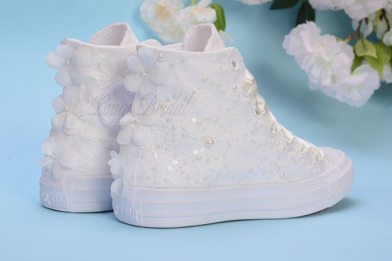Luxury Lace Ivory Wedding Converse High Top Custom Converse Etsy