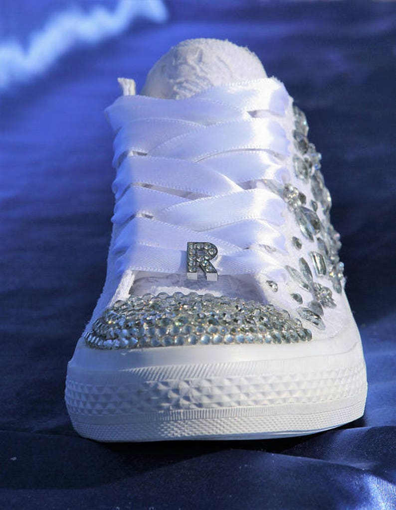 Wedding sneakers for bride with crystals, Bridal Trainers, Lace up sneakers, Rhinestone sneakers, Bridal sneakers, Wedding tennis shoes, image 4