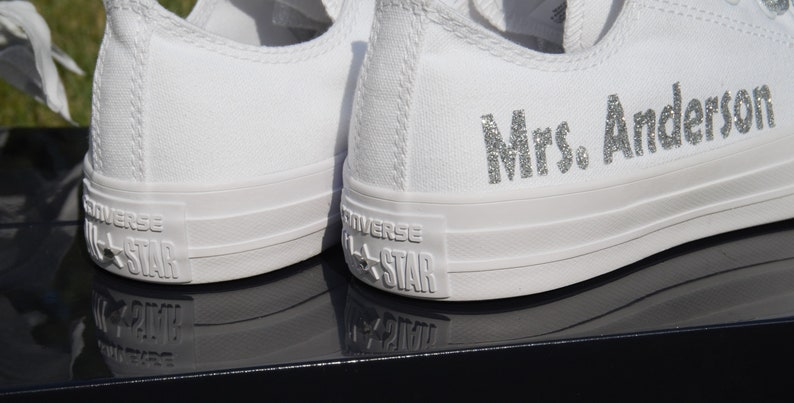 Personalized Wedding Converse sneakers, Personalised Bridal Trainers Customised Bride Converse, Customized White Converse with name and date image 2